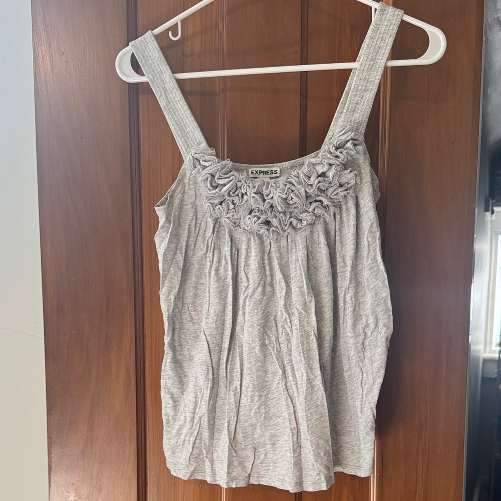 Express Heather Gray Ruffle Tank Top